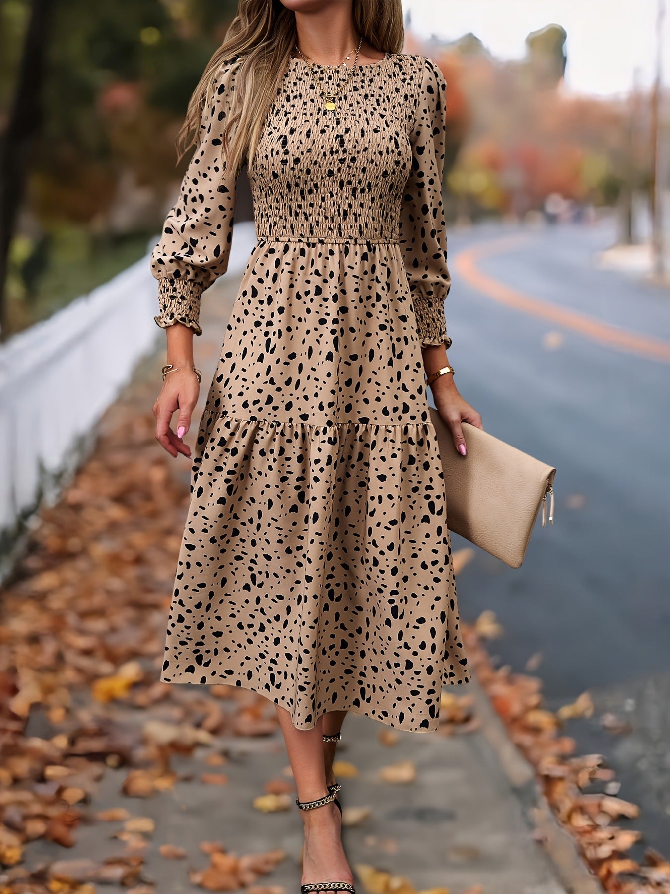 Women's Clothing Leopard Print Long Sleeve Dress - Dana Fashion