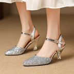 Closed Toe Back Empty Ankle-strap Buckle Sandals Women's Silver High Heel - DanaFashionstore
