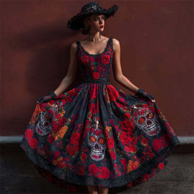 Fashion Digital Printed Women's V-neck Sleeveless Dress