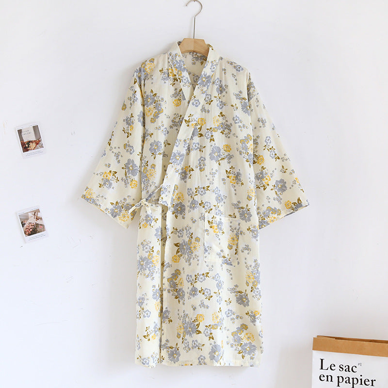 Women Bathrobe Nightdress Long Sleeve Nightgown Cotton Gauze - Dana Fashion