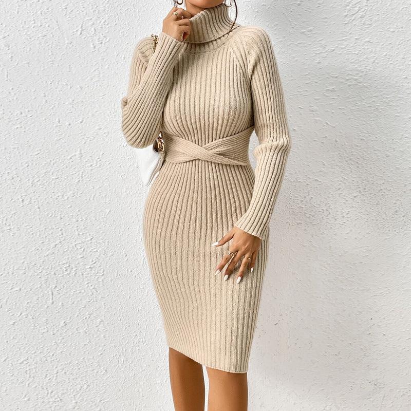 Autumn And Winter Outfit High-neck Slim-fit Sweater Dress - DanaFashionstore