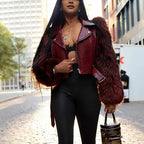 Womens Patchwork Fur Jacket A Stylish And Sexy Outerwear Piece - DanaFashionstore