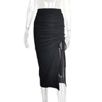 European And American Women's High Waist Slit Pleated Skirt - DanaFashionstore