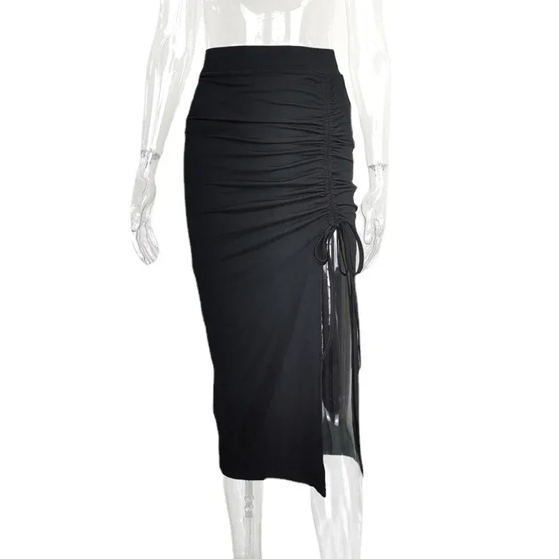 European And American Women's High Waist Slit Pleated Skirt - DanaFashionstore