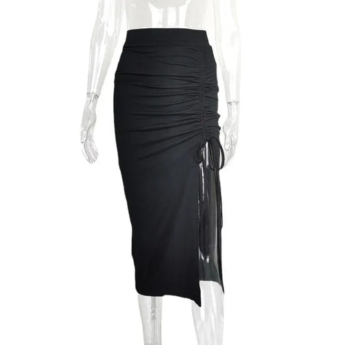 European And American Women's High Waist Slit Pleated Skirt - DanaFashionstore