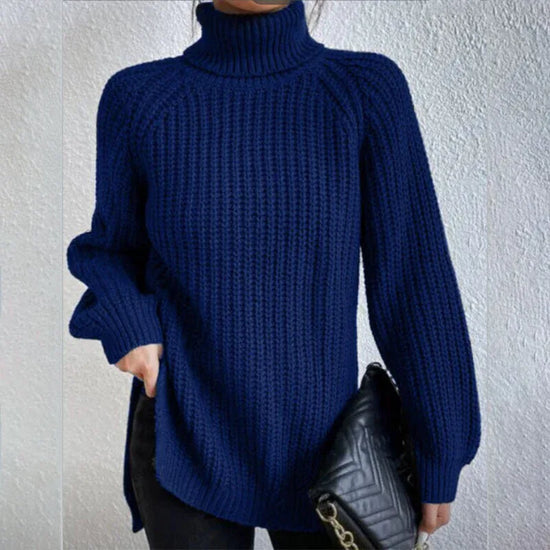 Turtleneck Pullover Sweater With Split Design Fashion Simple Solid Color Long Sleeve Tops Women's Clothing - DanaFashionstore