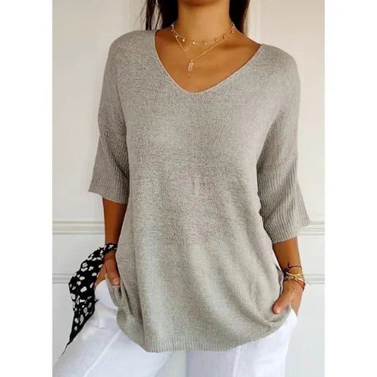 Solid Long Sleeve Sweater Slimming V-neckline Knitwear Women's Bottoming Shirt - DanaFashionstore