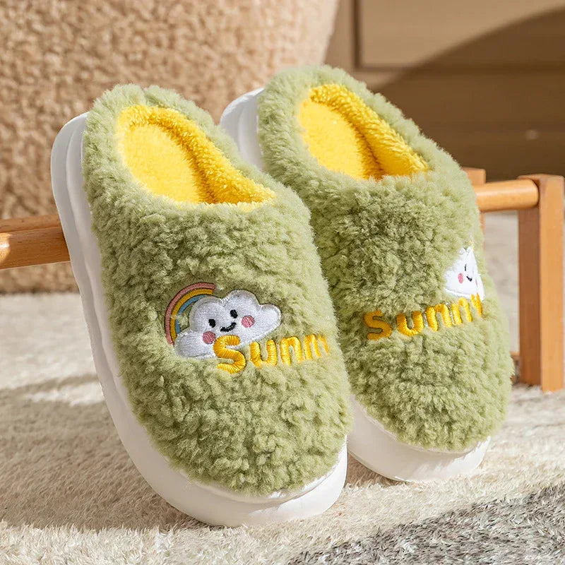 Cute Cartoon Cotton Slippers Thick Bottom Home Slippers Fashion Floor Bedroom Slipper Women Men Couples Warm House Shoes - DanaFashionstore