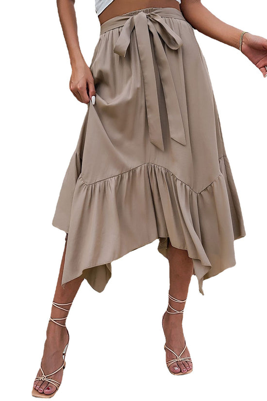 Women's Mid-length Lace-up Irregular Stitching Ruffle Skirt