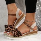 New Thick-soled Bow Sandals Summer Fashion Casual Linen Buckle Wedges Shoes For Women - DanaFashionstore