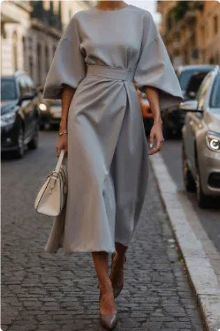 Loose Batwing Sleeve Dress Fashion Waist-tighted Solid Color Elegant Dresses For Women Clothing - DanaFashionstore