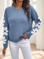 Floral Pattern Drop Shoulder Sweater,Long Sleeve Tops - DanaFashionstore