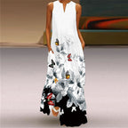 Butterfly Print Long Dress V-Neck Sleeveless