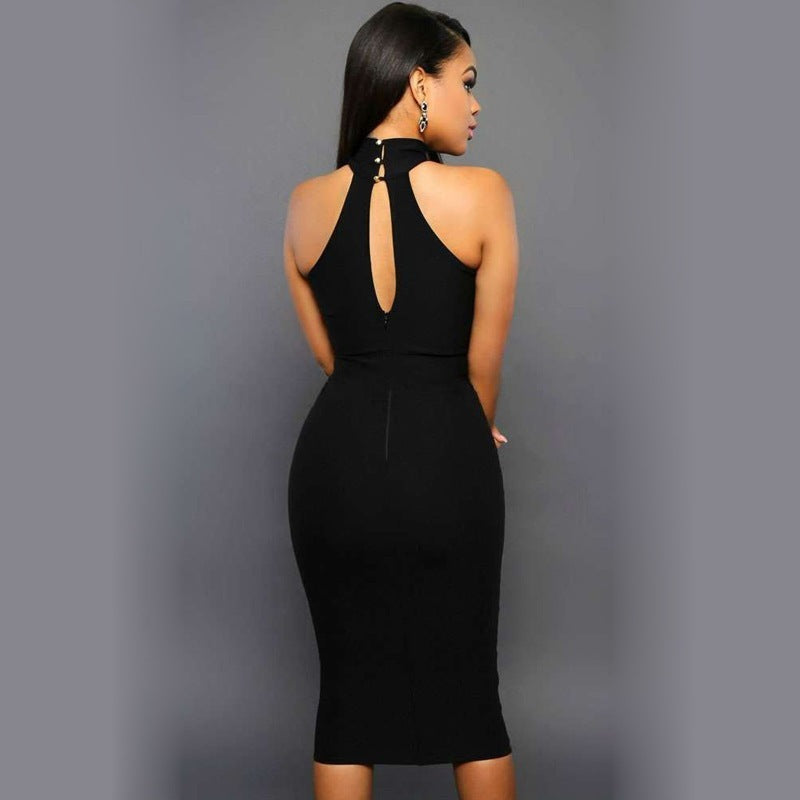 Elegant Halter Neck Party Dress - Midi Evening Dress