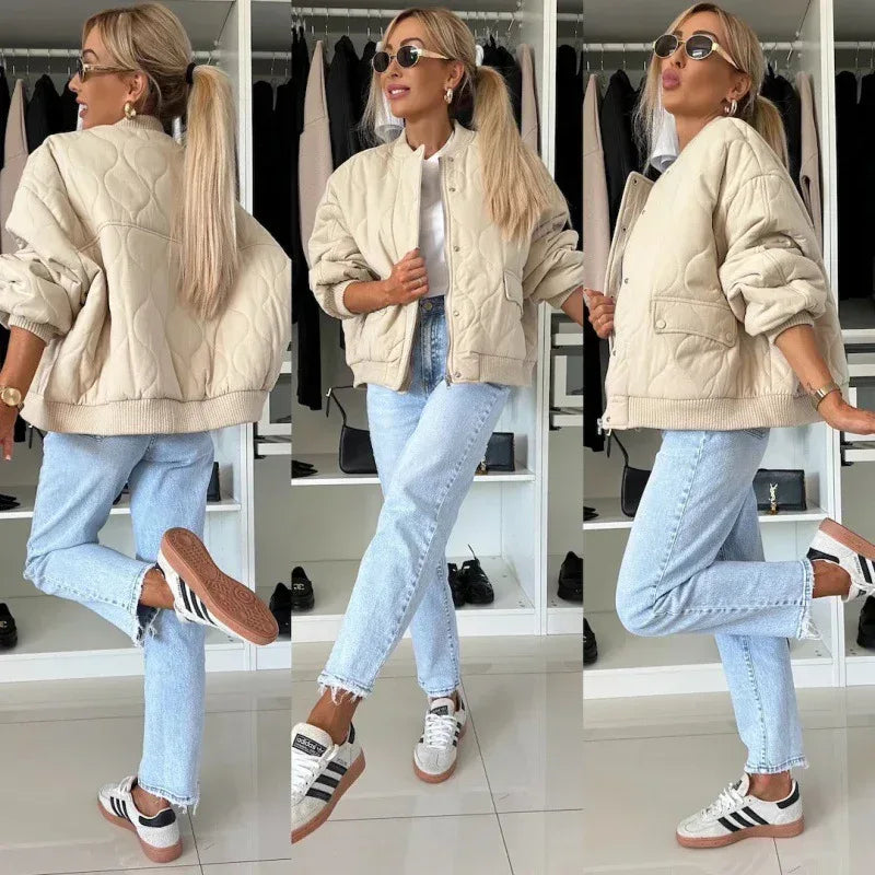 Women's Solid Color Long Sleeved Cotton Padded Jacket 2026 - Winter Coat - DanaFashionstore
