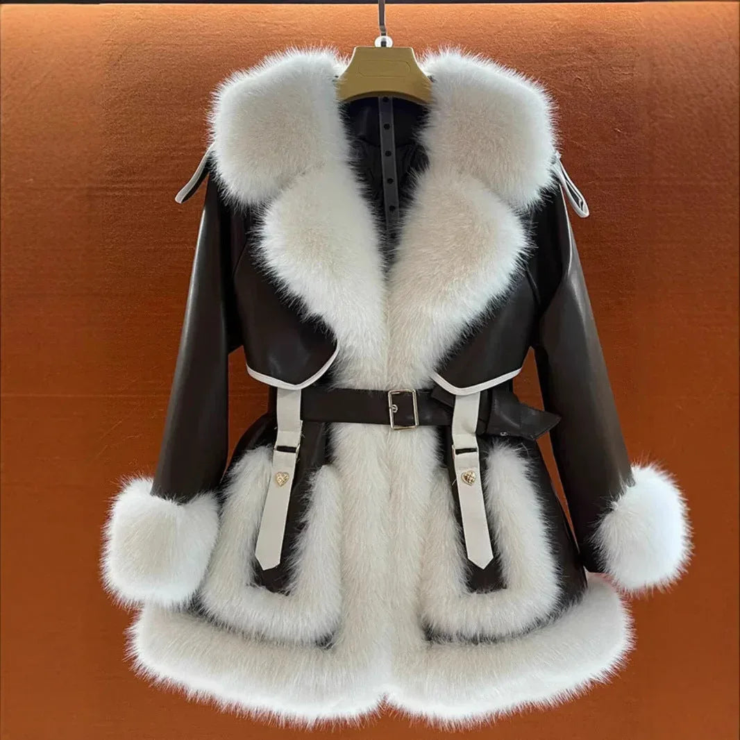 Elegant Big Fur Collar Fur Fur Coat For Women - DanaFashionstore