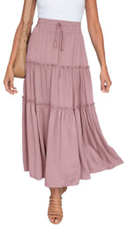 Women's Elastic High Waist A-Line Pleated Casual Maxi Dress