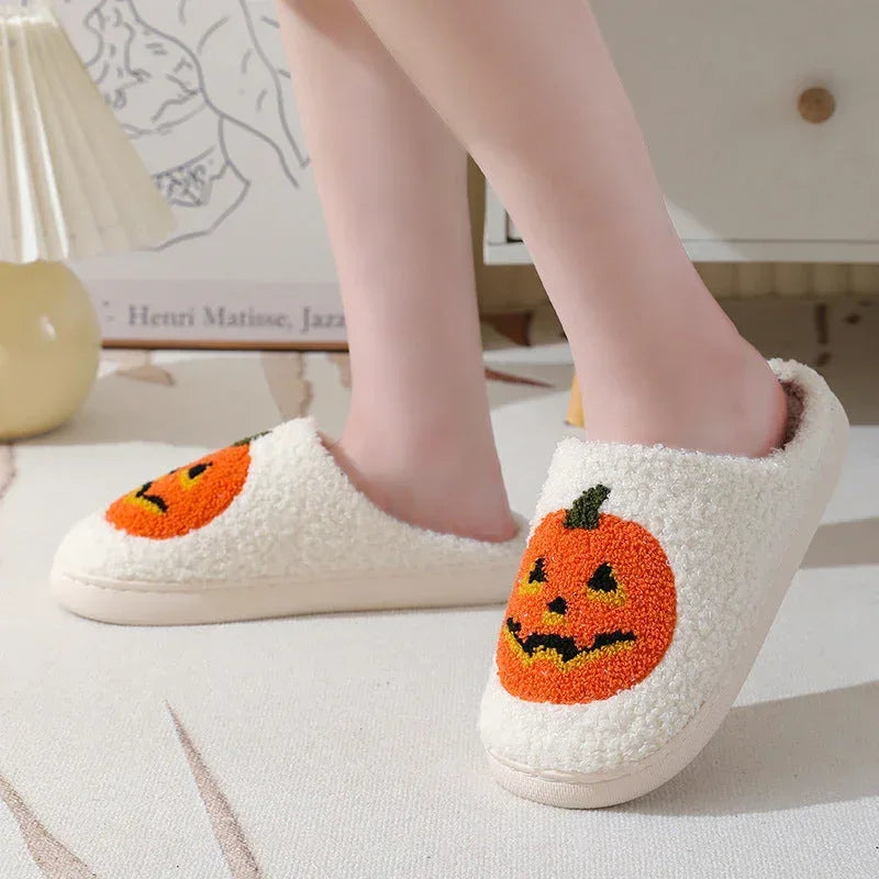 Halloween Pumpkin Cartoon Slippers Warm Winter Slippers Men And Women Couples Indoor House Shoes - DanaFashionstore