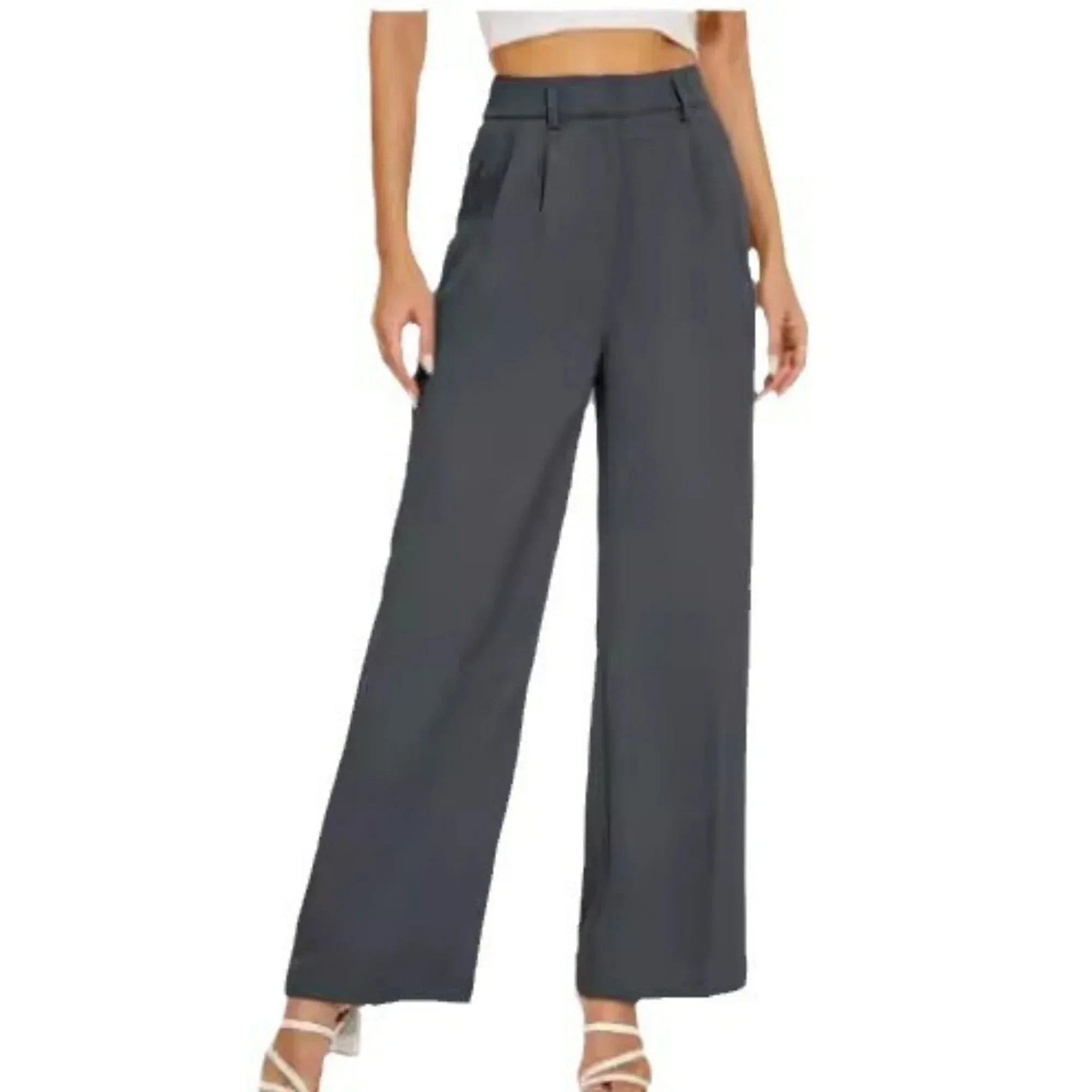 High Waist Straight Trousers With Pockets Wide Leg Casual Pants For Women - DanaFashionstore