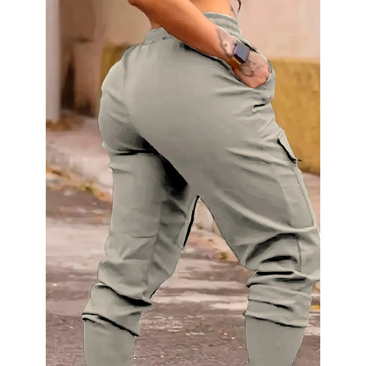 Women's Cargo Jogger Pants Matching With Flap Pockets & Drawstring Waistband - Dana Fashion