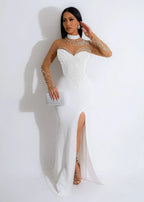 Rhinestone Pearl See-Through Dress 2026 - Waist-Tight Split Dress - DanaFashionstore