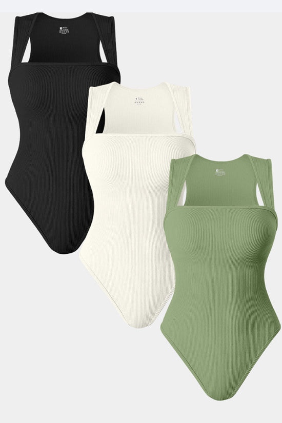 Thread Square Neck Jumpsuit Sleeveless Slim Fit Tank Top Summer Shapewear