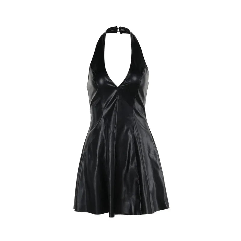 Fashion V-neck Leather Backless Dress Women - DanaFashionstore