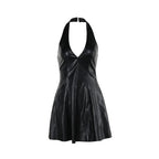Fashion V-neck Leather Backless Dress Women - DanaFashionstore