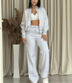 Fashion Casual Solid Color Long-sleeved Sweater Zipper Trousers Two-piece Set