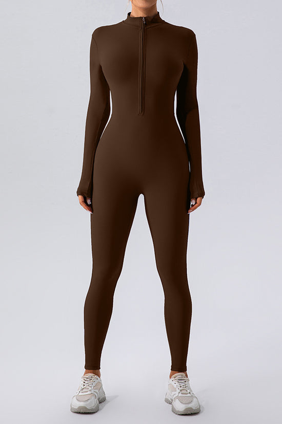 Fleece-lined Yoga Jumpsuit Long Sleeve Keep Warm Outerwear Tights