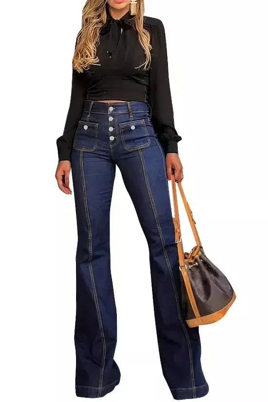 Women's Patchwork Jeans Slim Fit Slimming Stretch Flared Pants - DanaFashionstore
