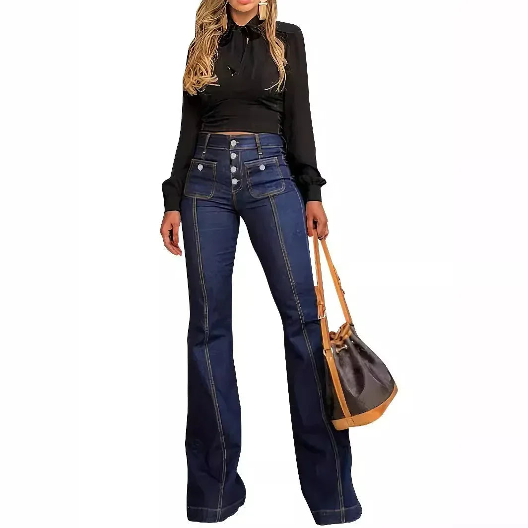 Women's Patchwork Jeans Slim Fit Slimming Stretch Flared Pants - DanaFashionstore