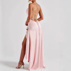 Women's Backless Ruffles Irregular Dress Summer Fashion Evening Party Club Split Suspender Maxi Dresses Clothing - DanaFashionstore