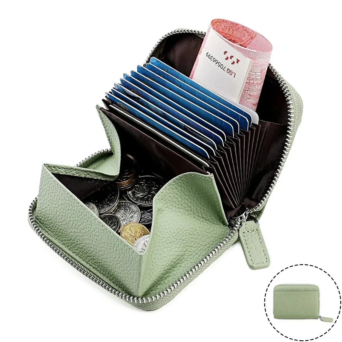 2024 RFID Genuine Leather Card Wallet Men Women Purse With Coin Pocket Zipper Credit Card Holder Small Wallets Bags - DanaFashionstore