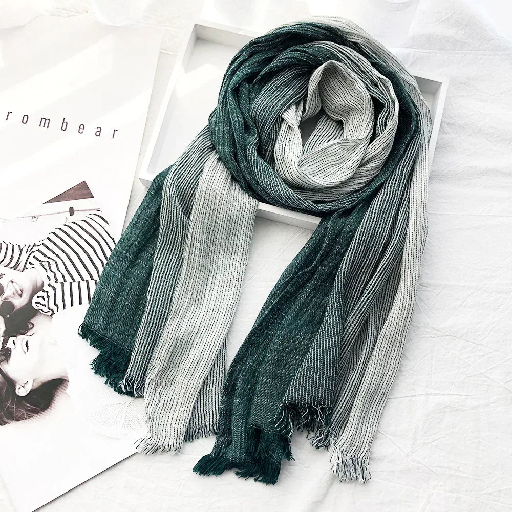 Women's Striped Cotton And Linen Scarf Shawl - DanaFashionstore