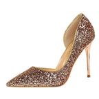 Skinny Women's Shoes Stiletto Heel Shallow Mouth Pointed Side Hollow-out Sequin - DanaFashionstore