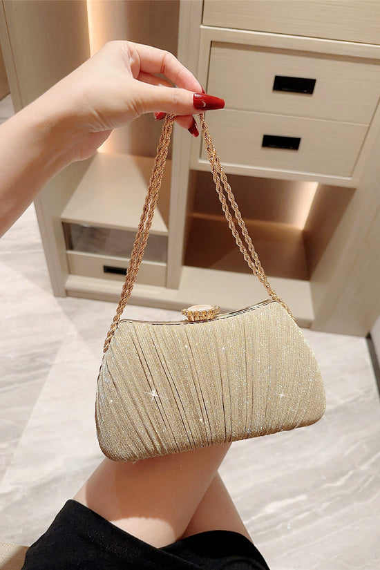 Shiny Pleated Evening Party Dress One Shoulder Prom Bag - Dana Fashion