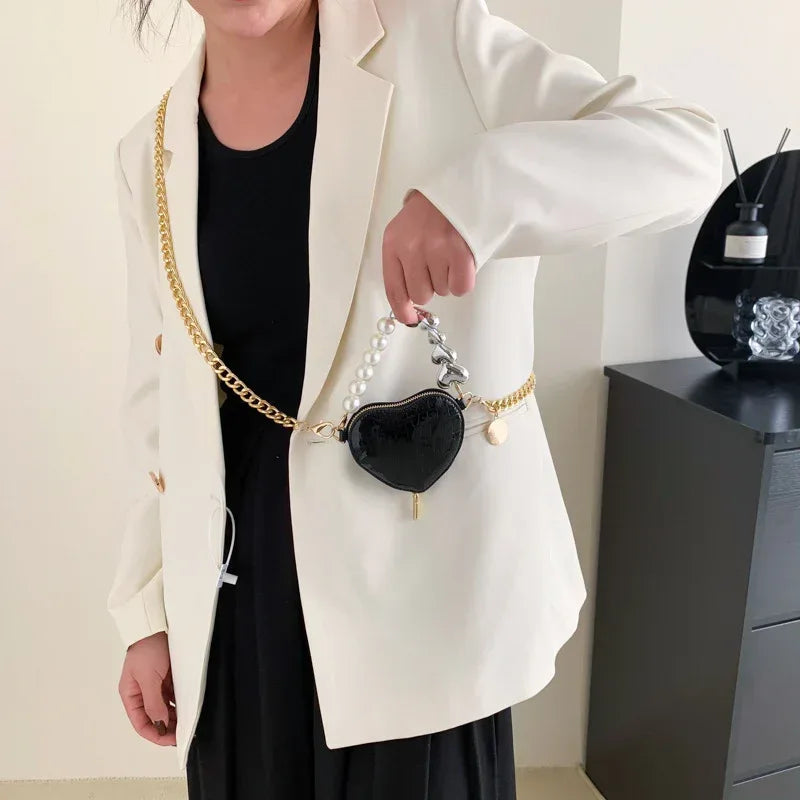 Mini Love-shape Pearls Handbag Fashion Cute Chain Lipstick Bag Women's Bright Candy Color Shoulder Messenger Bag - DanaFashionstore