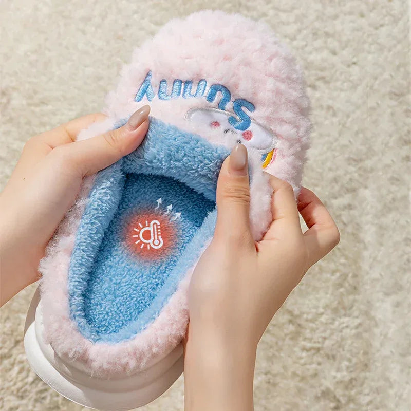 Cute Cartoon Cotton Slippers Thick Bottom Home Slippers Fashion Floor Bedroom Slipper Women Men Couples Warm House Shoes - DanaFashionstore