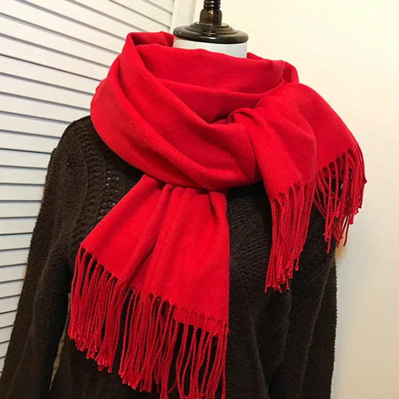 Women's Cashmere Warm Red Annual Meeting Scarf - DanaFashionstore
