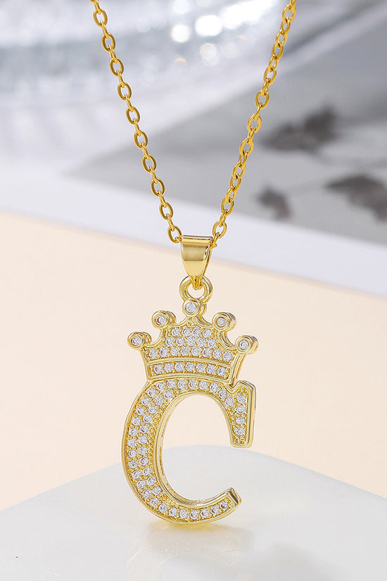 1PCS Fashionable Gold Diamond Crown Uppercase Letter Popular Pendant Necklace Suitable For Daily Use Festivals Parties Gifts Jewelry Set