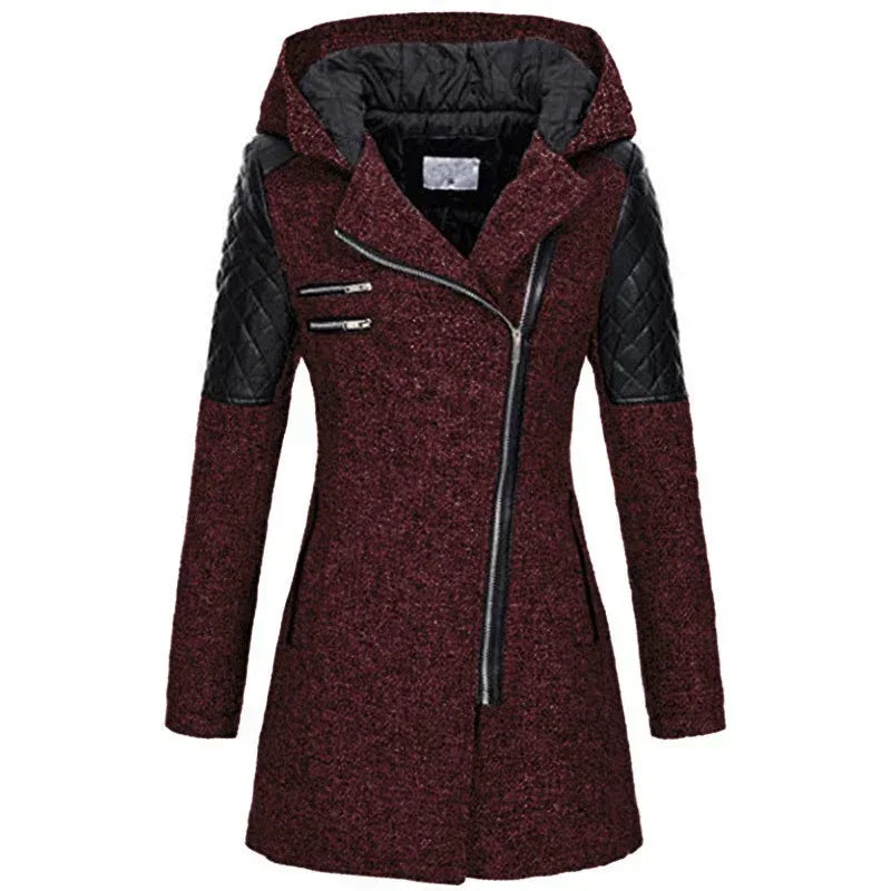 Women Warm Slim Full Zipper Coat Thick Woolen Coat Female Fall Winter Windbreaker Hooded Diagonal Zipper Women's Clothing - DanaFashionstore