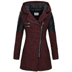 Women Warm Slim Full Zipper Coat Thick Woolen Coat Female Fall Winter Windbreaker Hooded Diagonal Zipper Women's Clothing - DanaFashionstore