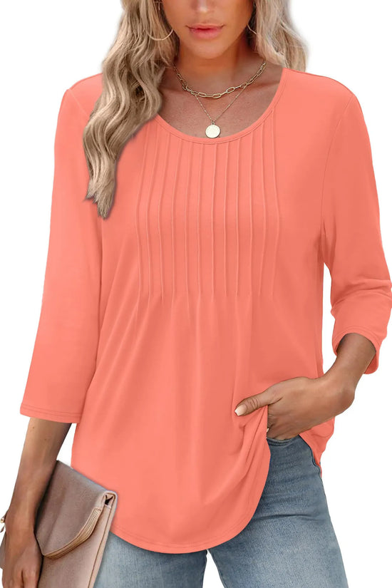 Women's Long Sleeve Top Fashion Casual Pleated Low Round Neck