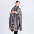 Rex Rabbit Fur Collar Shawl Irregular Oversized Knitted Cardigan Baggy Coat - DanaFashionstore