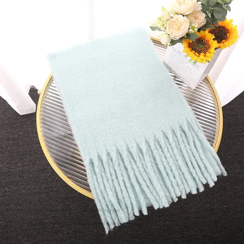 Macaron Solid Color Thick Braid Tassel Shawl - DanaFashionstore