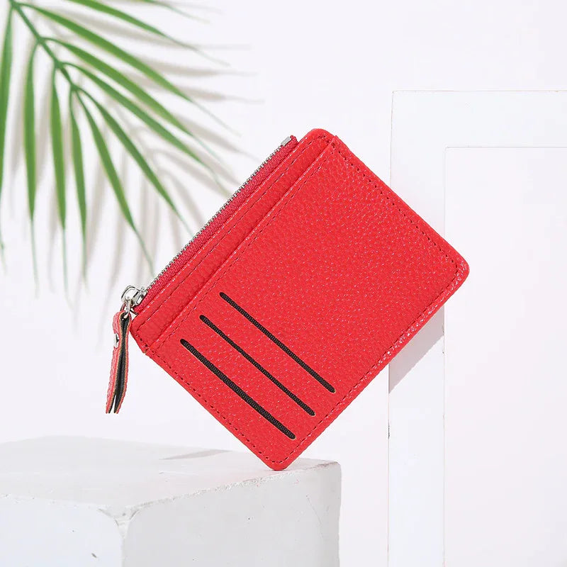 Women's Bag Holder Zipper Solid Color Lychee Pattern Business Cards - DanaFashionstore
