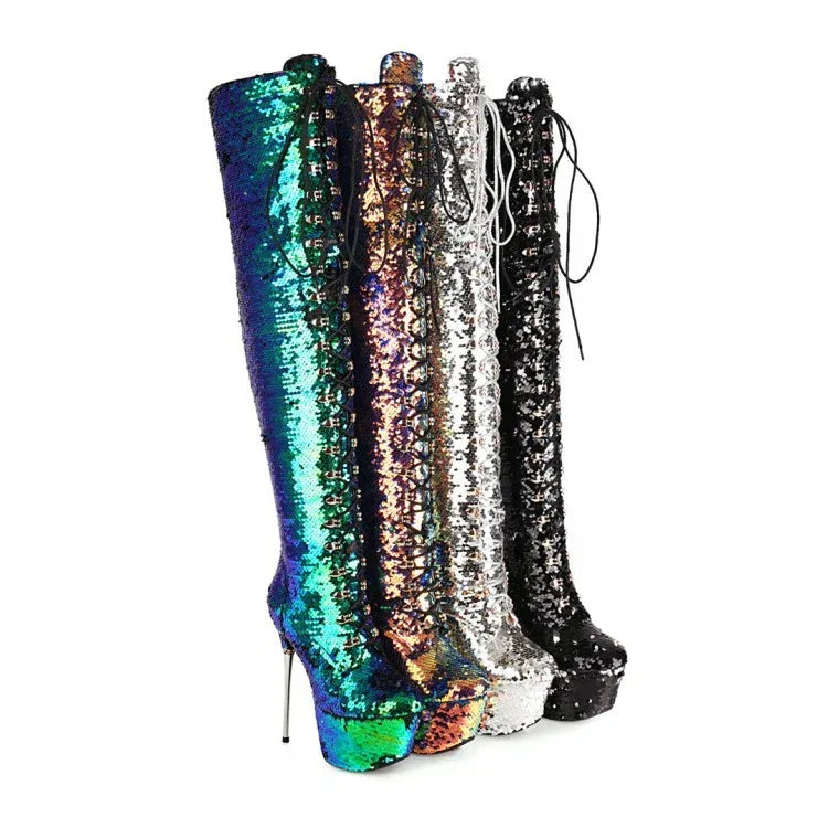 Super High Heels Stiletto Over-the-knee Boots Sequined Boots - DanaFashionstore