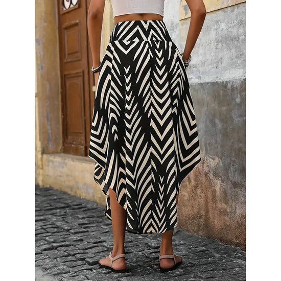 Women's High Elastic Waist Midi Skirt Casual Summer Trendy Tie Front Flowy Floral Print Beach Long Skirt - Dana Fashion