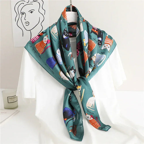 Cartoon Cat Silk Scarf Fashion Sun Protection - DanaFashionstore